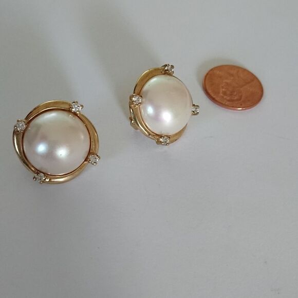 925 Majorica Pearl/Cubic Zirconia Earrings 13.21g - Picture 4 of 6